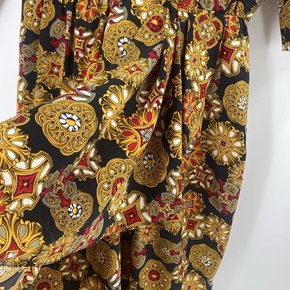 Ms Chaus Vintage statement print midi dress career faux wrap asymmetrical - Picture 8 of 16